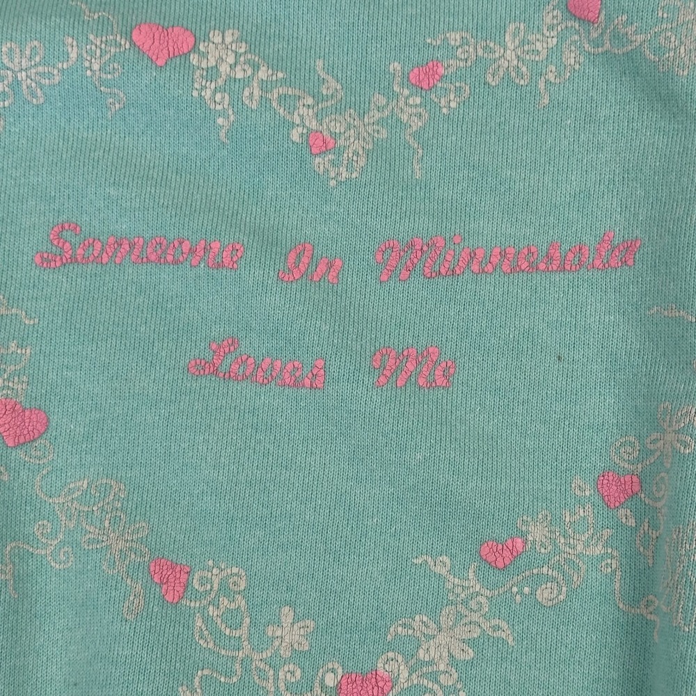 Vtg Hanes‎ Someone in Minnesota Loves Me Sweatshirt Seafoam Green Large USA Made